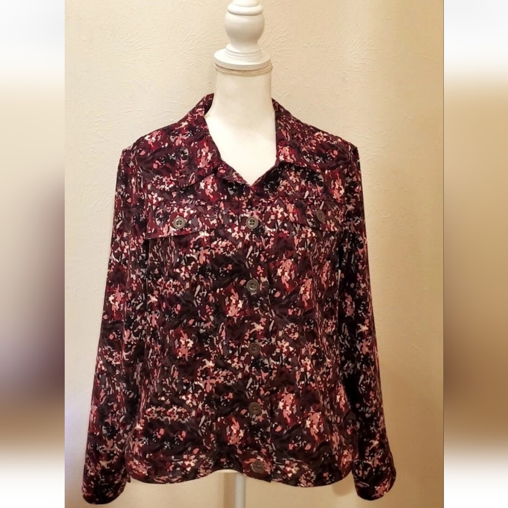 Christopher & Banks Stretch Floral Button Up Jacket Women's Large Cottagecore